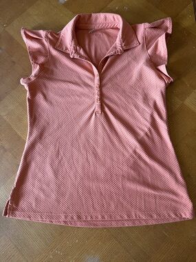 Calia Orange Textured Button-Front Polo Top Golf shirt with Flutter Sleeves